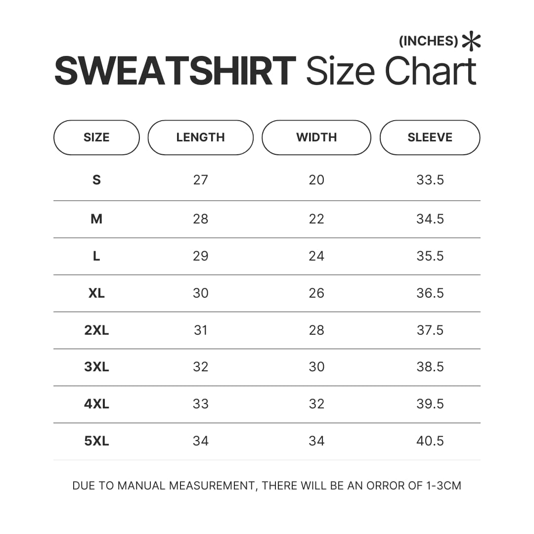 Sweatshirt Size Chart - My Dress-Up Darling Shop