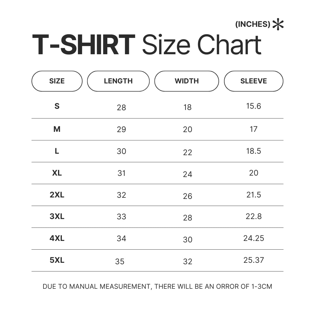 T shirt Size Chart - My Dress-Up Darling Shop