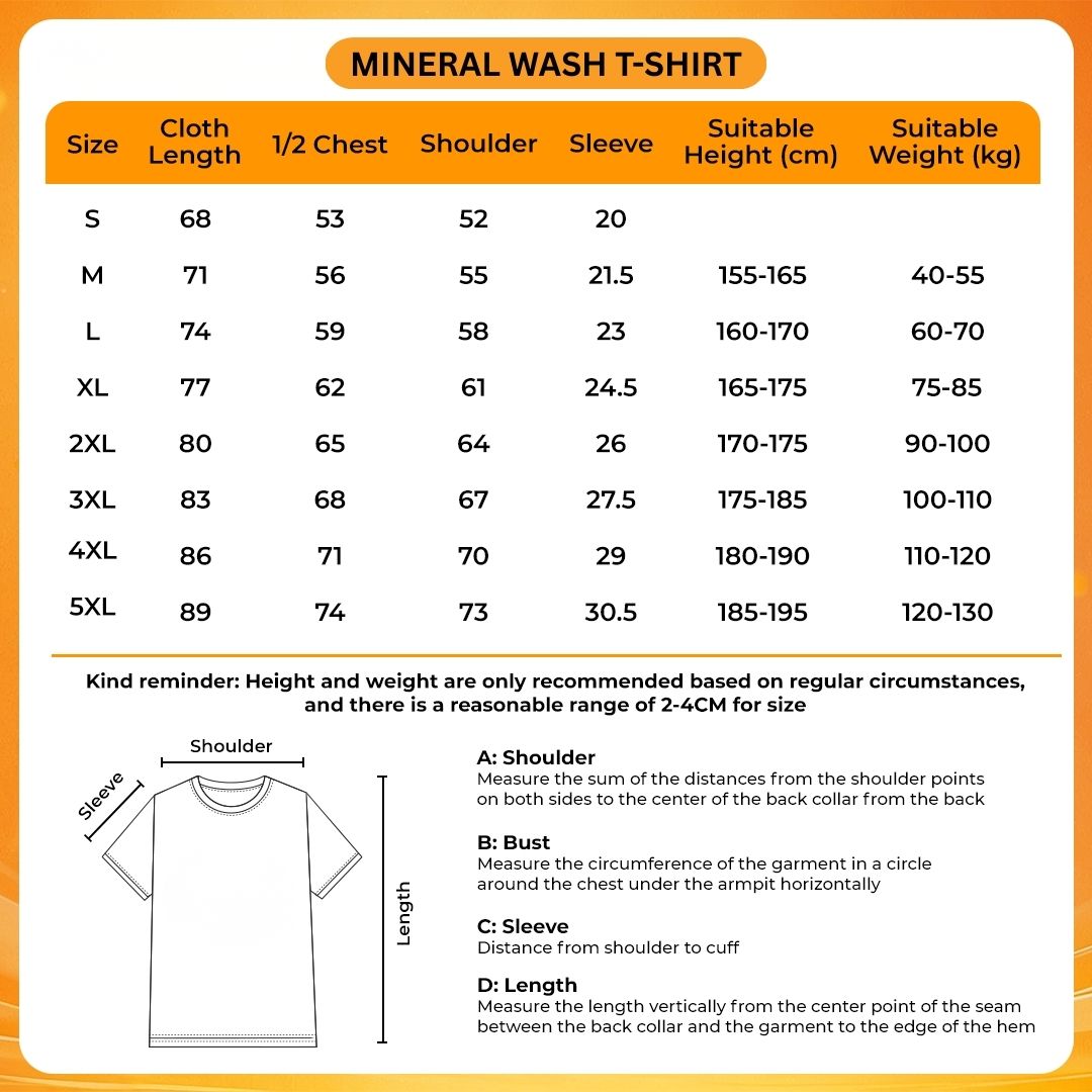 Mineral Wash T Shirt Size Chart - My Dress-Up Darling Shop