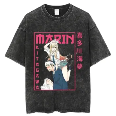 Anime My Dress Up Darling Marin And Gojo Washed T-shirts